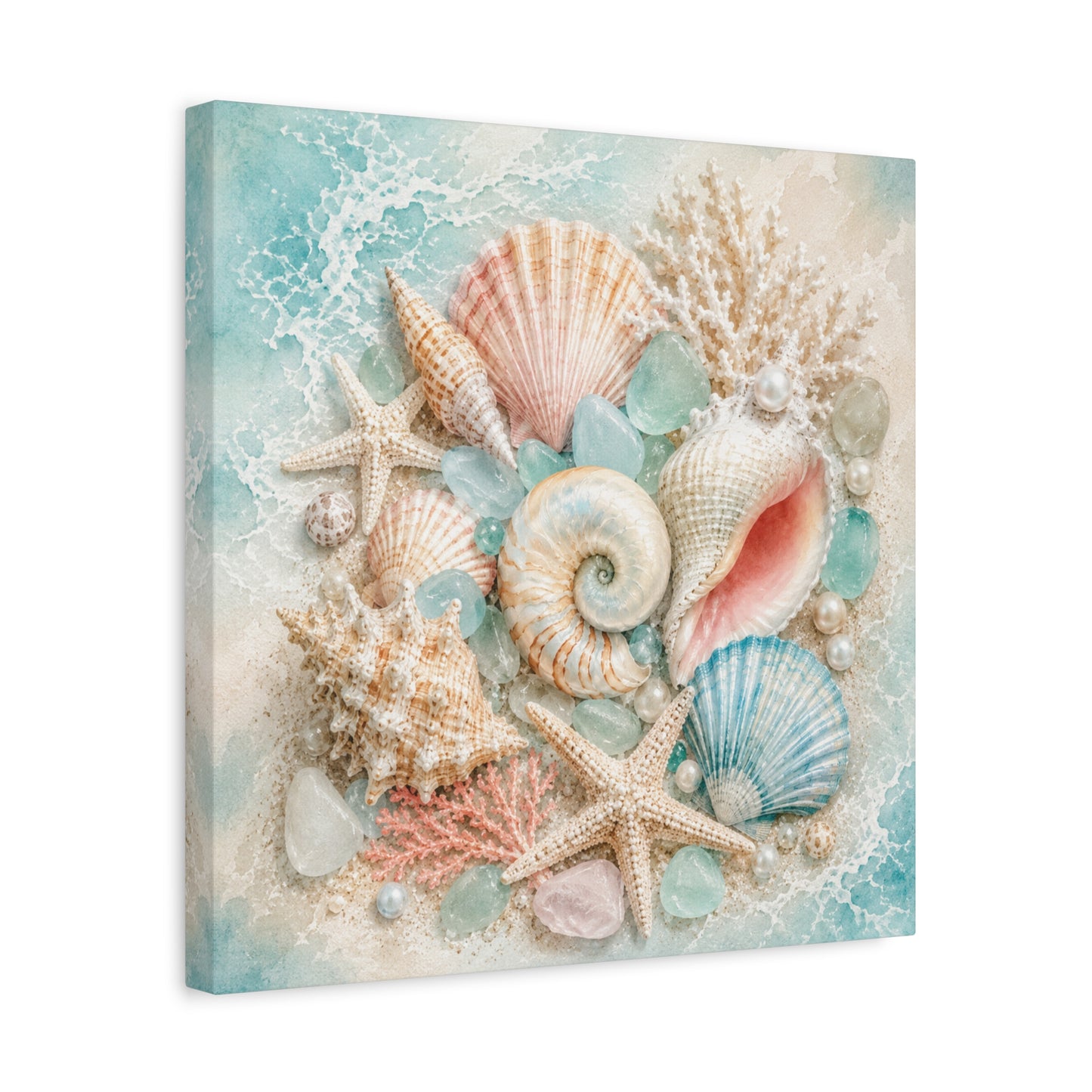 Seashell Collage Matte Canvas Wall Art — Coastal Beach Ocean Decor