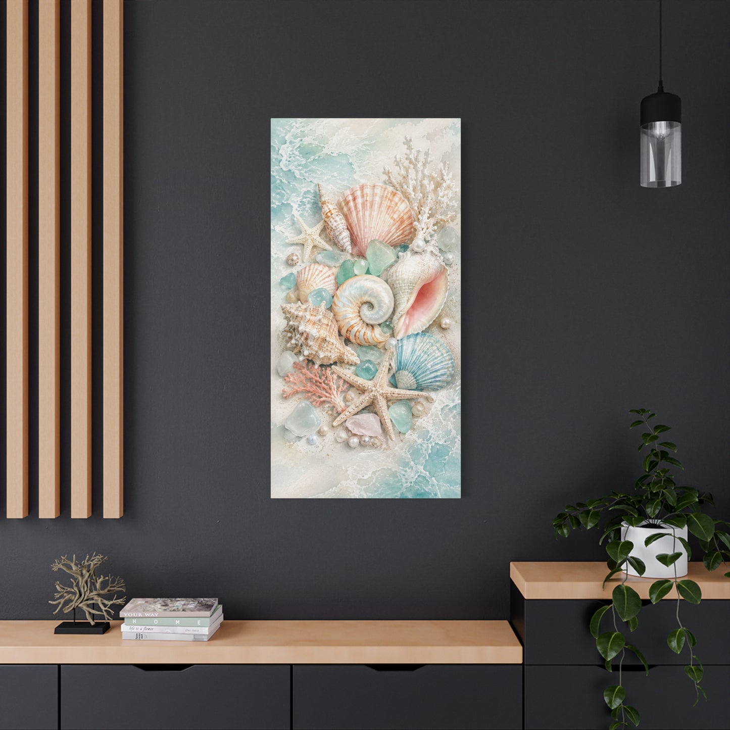 Seashell Collage Matte Canvas Wall Art — Coastal Beach Ocean Decor