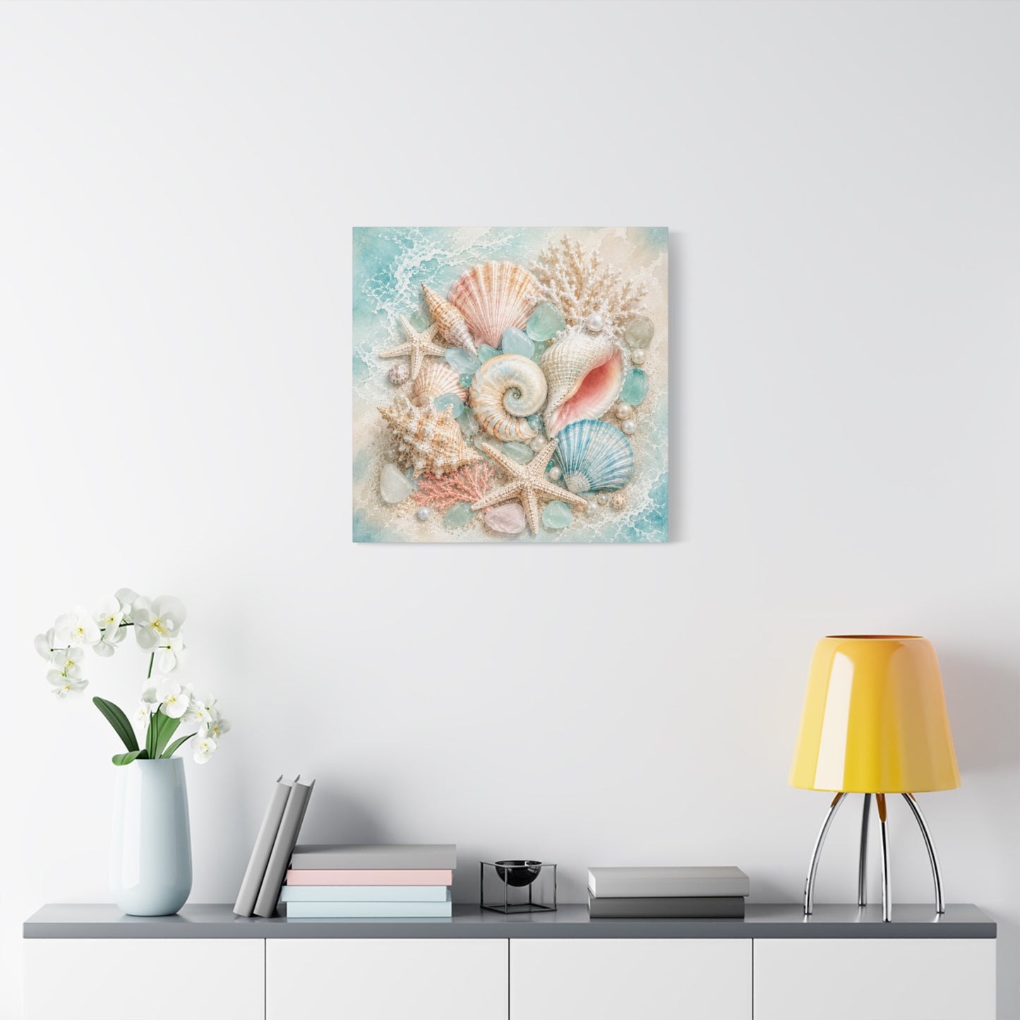 Seashell Collage Matte Canvas Wall Art — Coastal Beach Ocean Decor