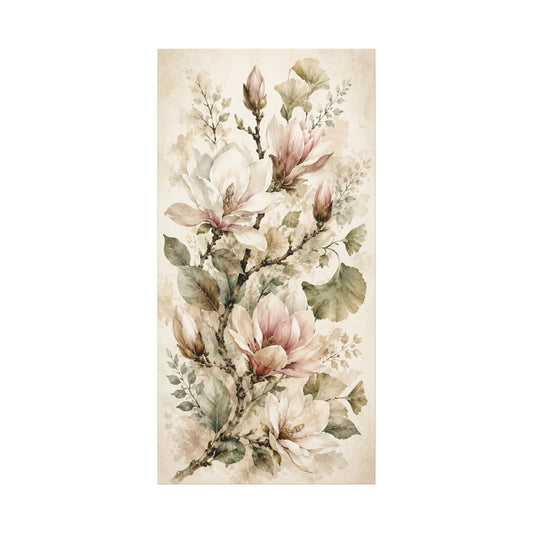 Vintage Watercolor Magnolia Canvas Wall Art – Stretched Matte Floral Print