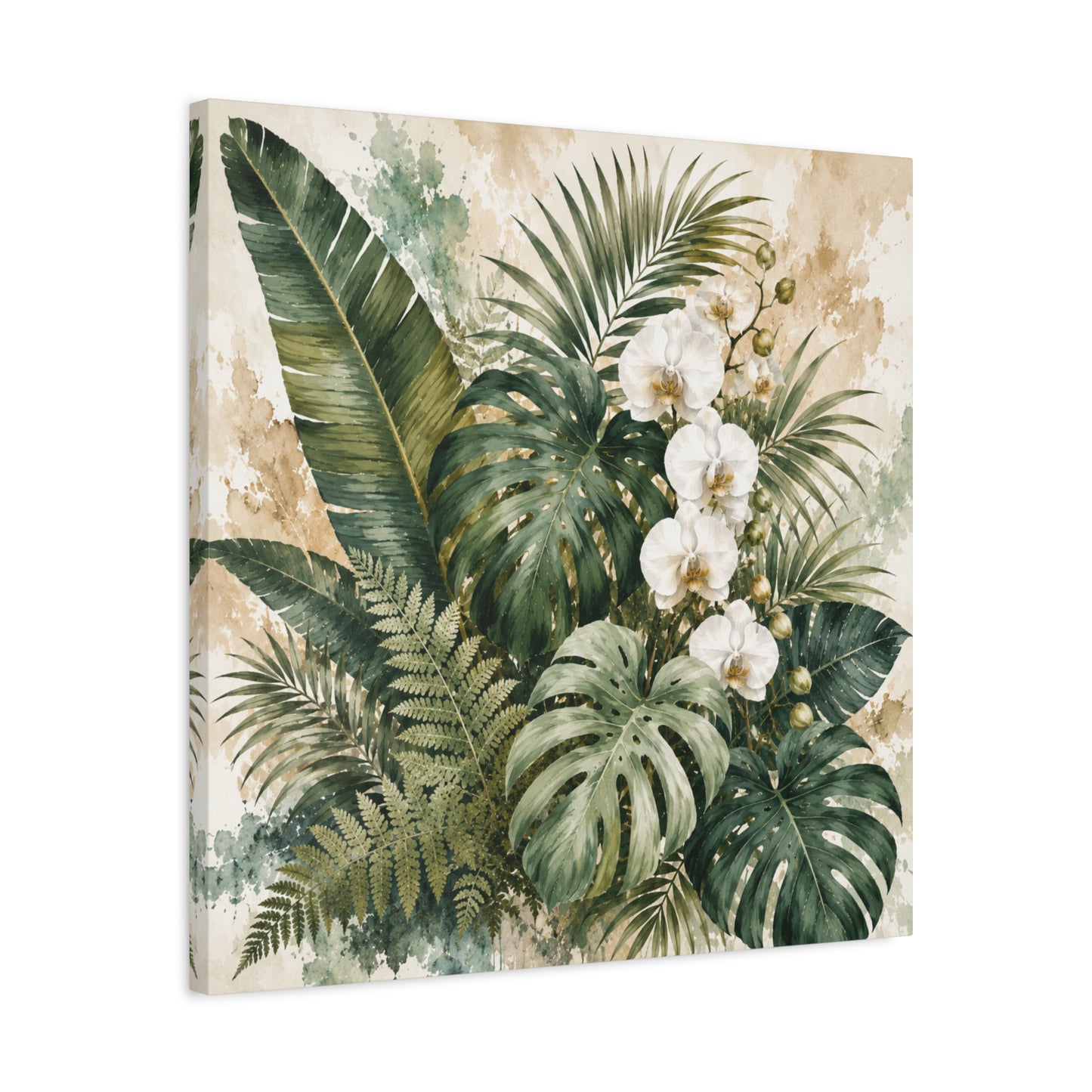 Tropical Orchid Canvas Wall Art — Botanical Greenery Stretched Canvas