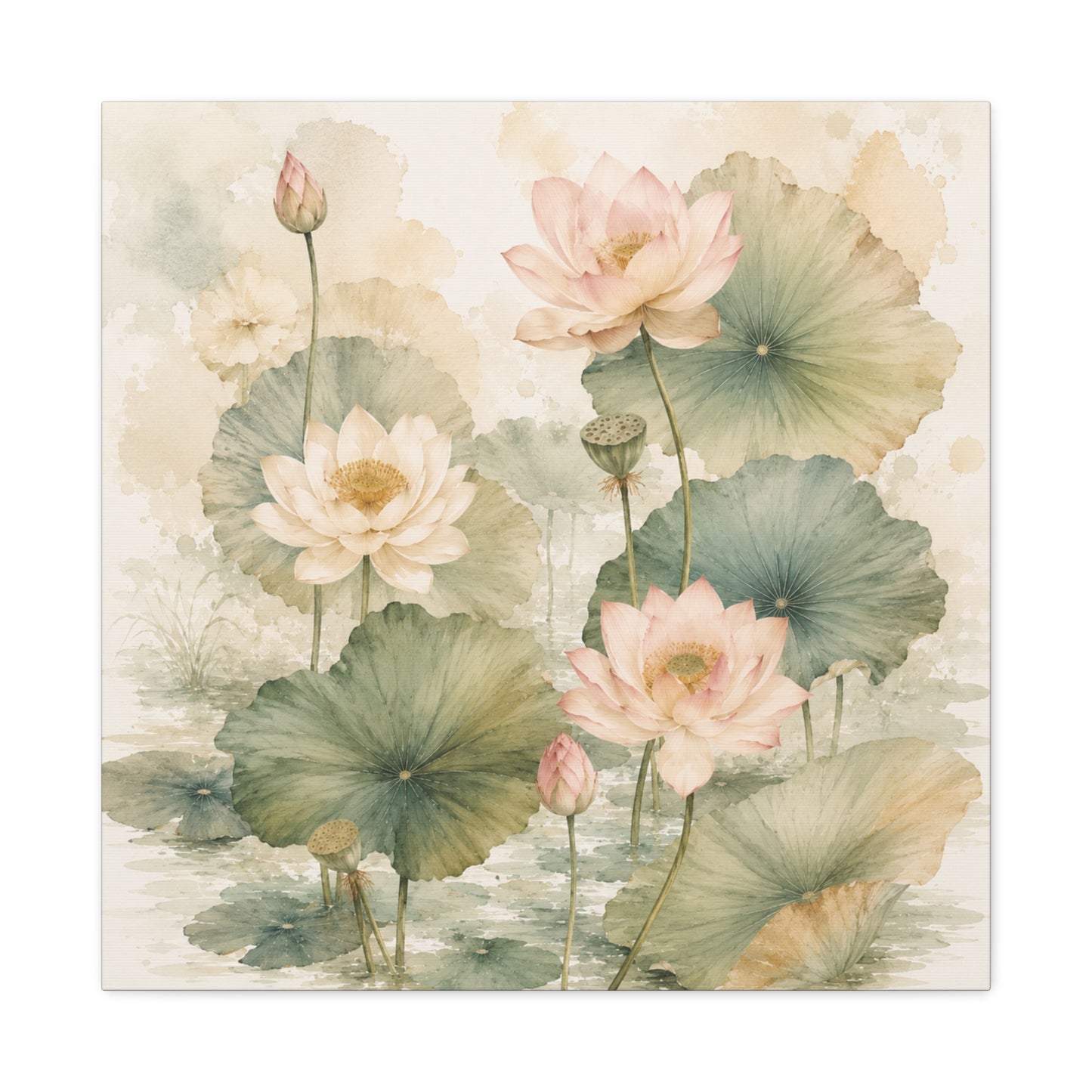 Lotus Watercolor Canvas Wall Art — Matte Stretched 1.25"