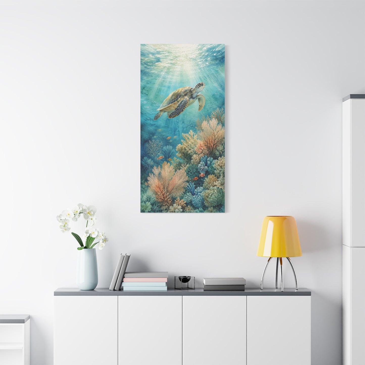 Sea Turtle Canvas Art - Underwater Coral Reef Matte Stretched Wall Decor