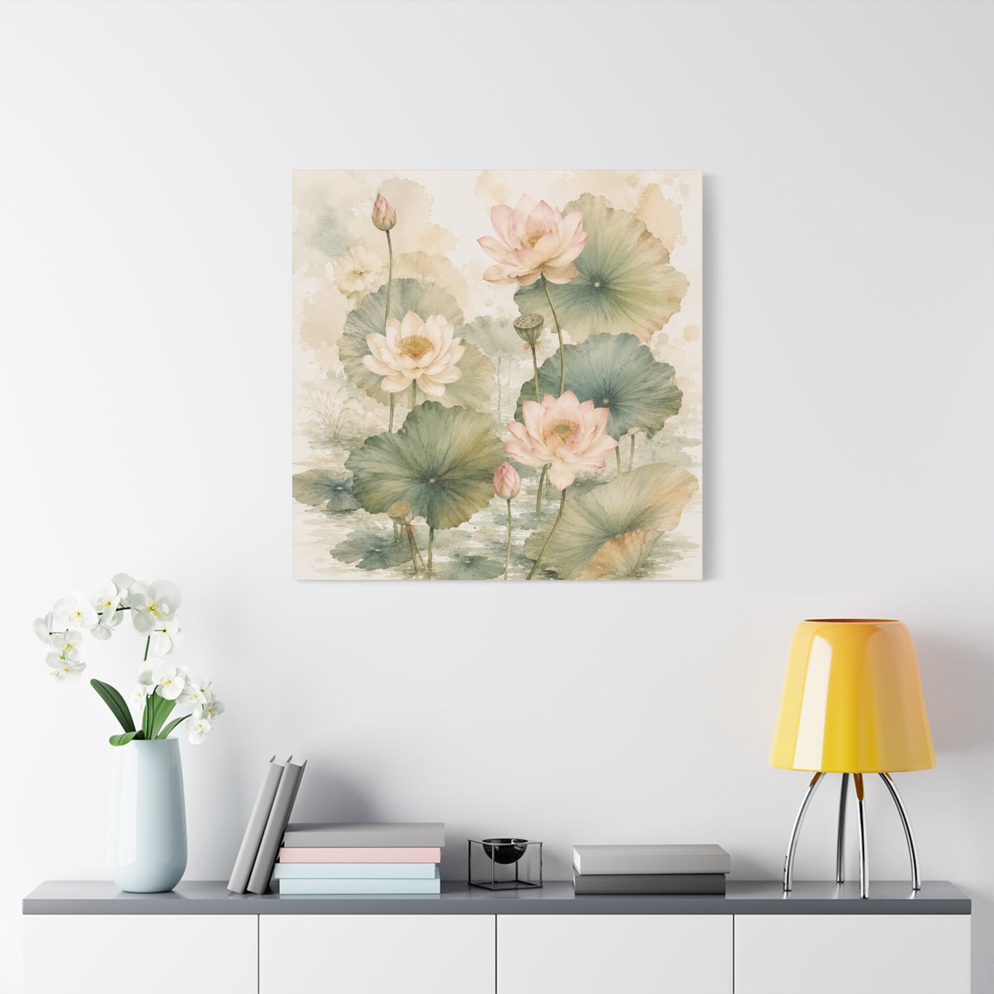 Lotus Watercolor Canvas Wall Art — Matte Stretched 1.25"