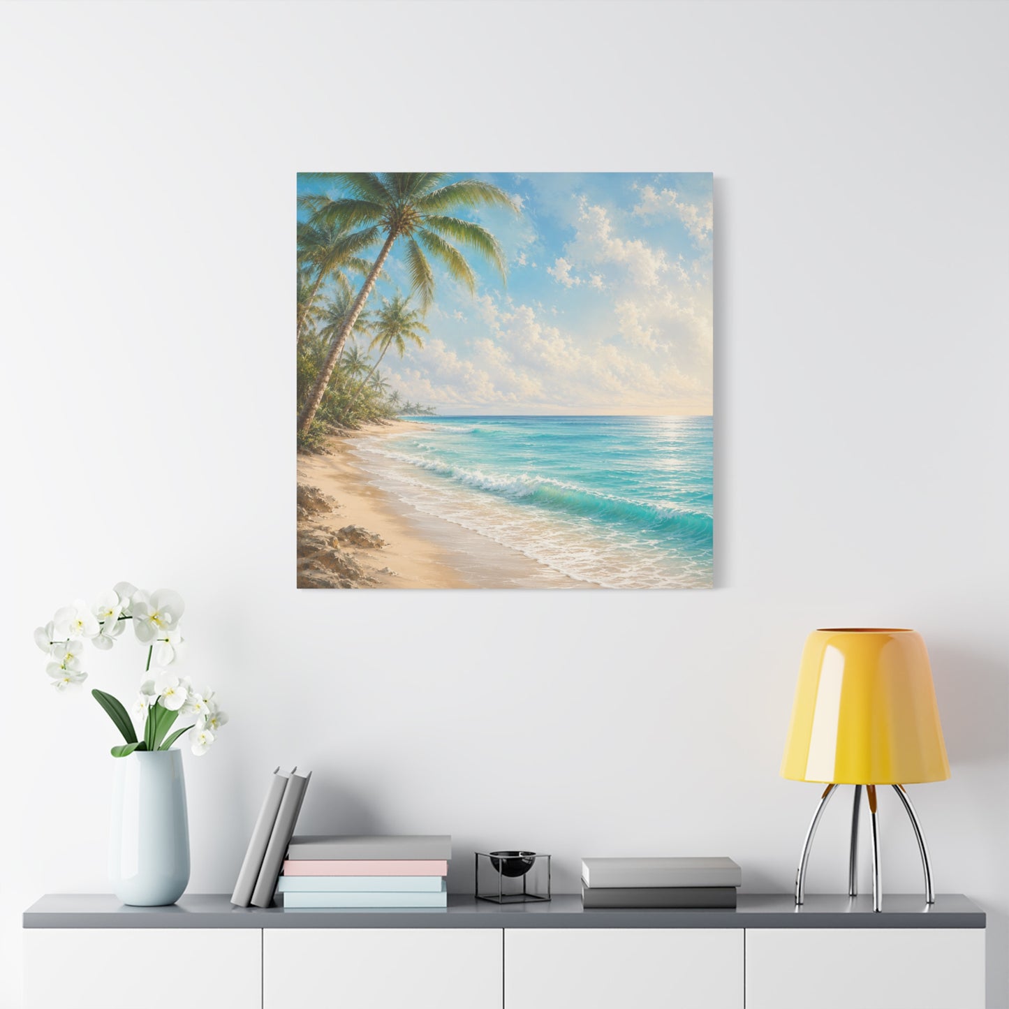 Tropical Beach Canvas Wall Art – Palm Trees & Ocean Seascape Matte Stretched