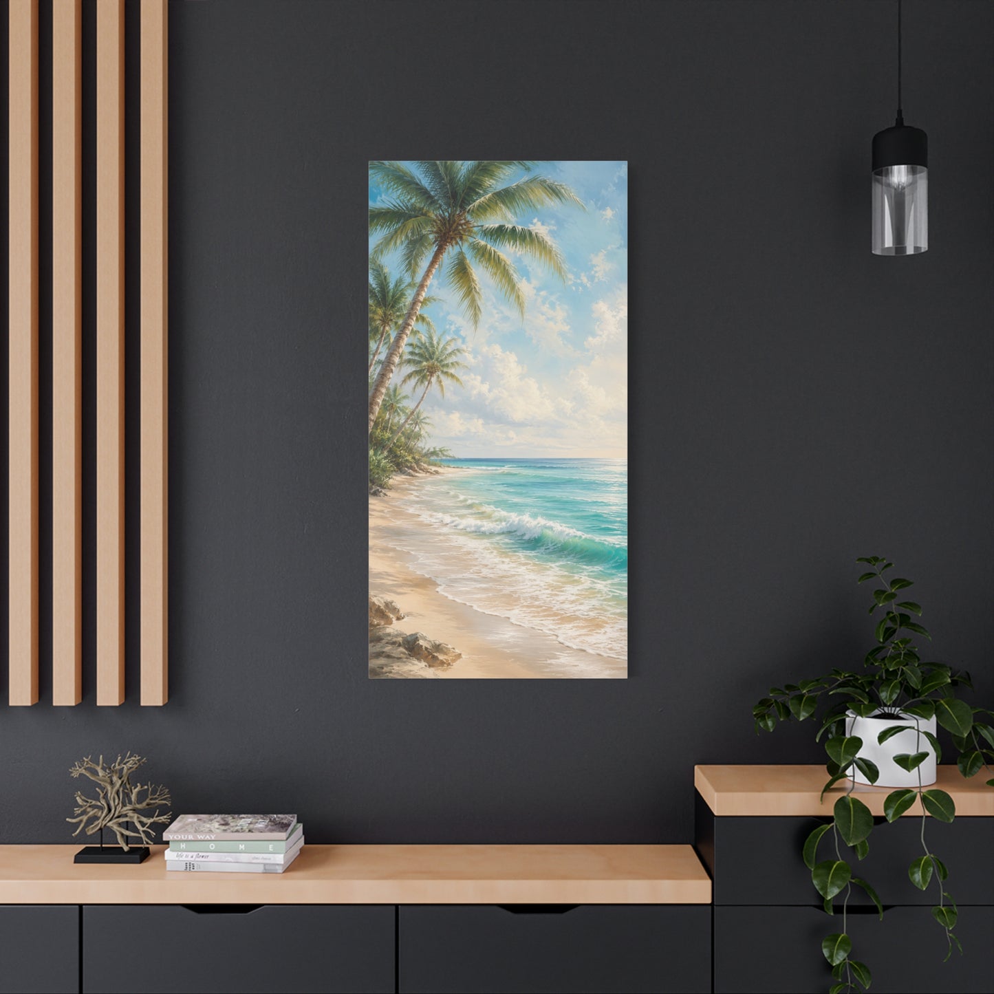 Tropical Beach Canvas Wall Art – Palm Trees & Ocean Seascape Matte Stretched
