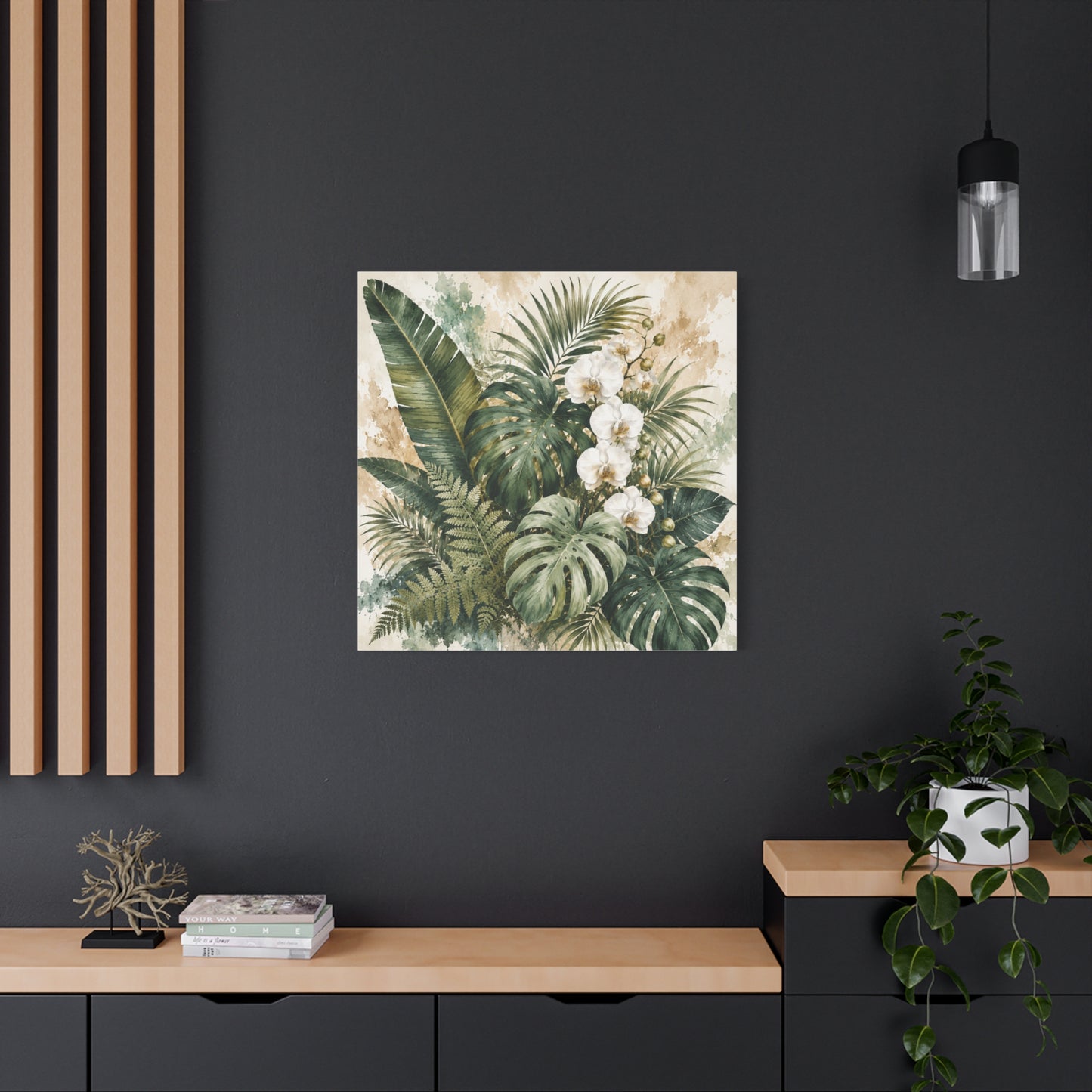 Tropical Orchid Canvas Wall Art — Botanical Greenery Stretched Canvas