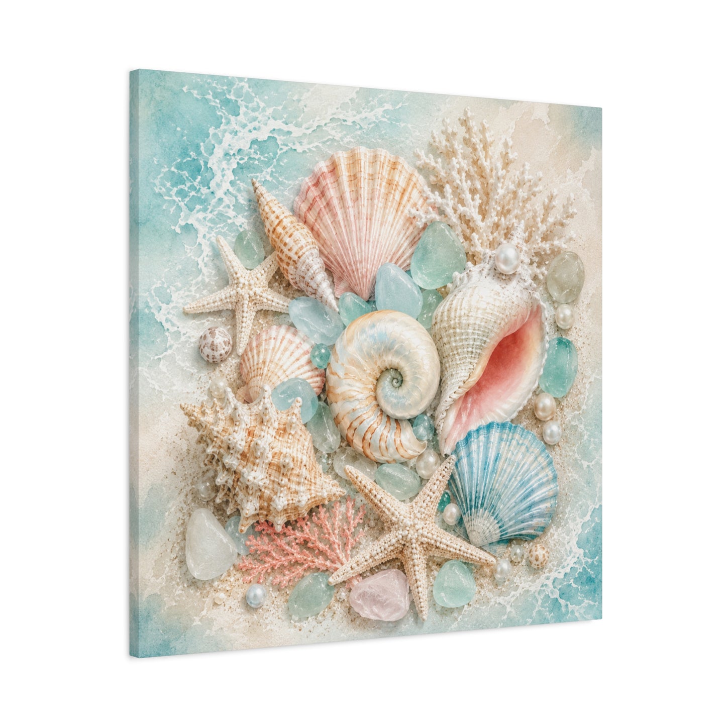 Seashell Collage Matte Canvas Wall Art — Coastal Beach Ocean Decor