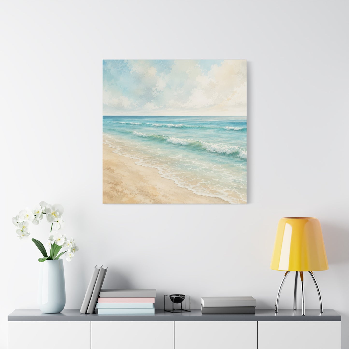 Beach Waves Unframed Canvas Wall Art – Calm Coastal Seascape Print