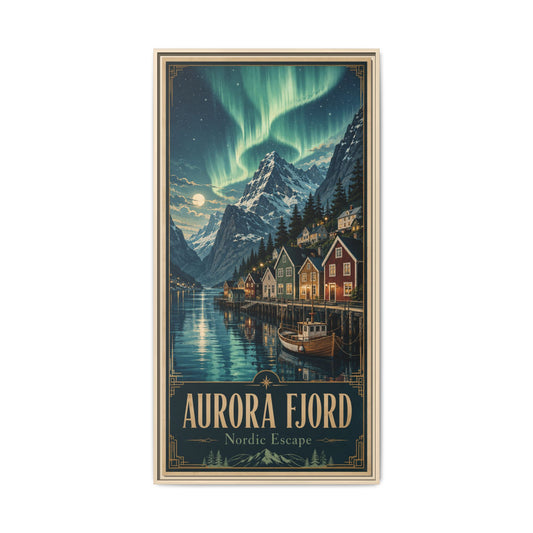 Aurora Fjord Framed Canvas Print — Nordic Escape Wall Art