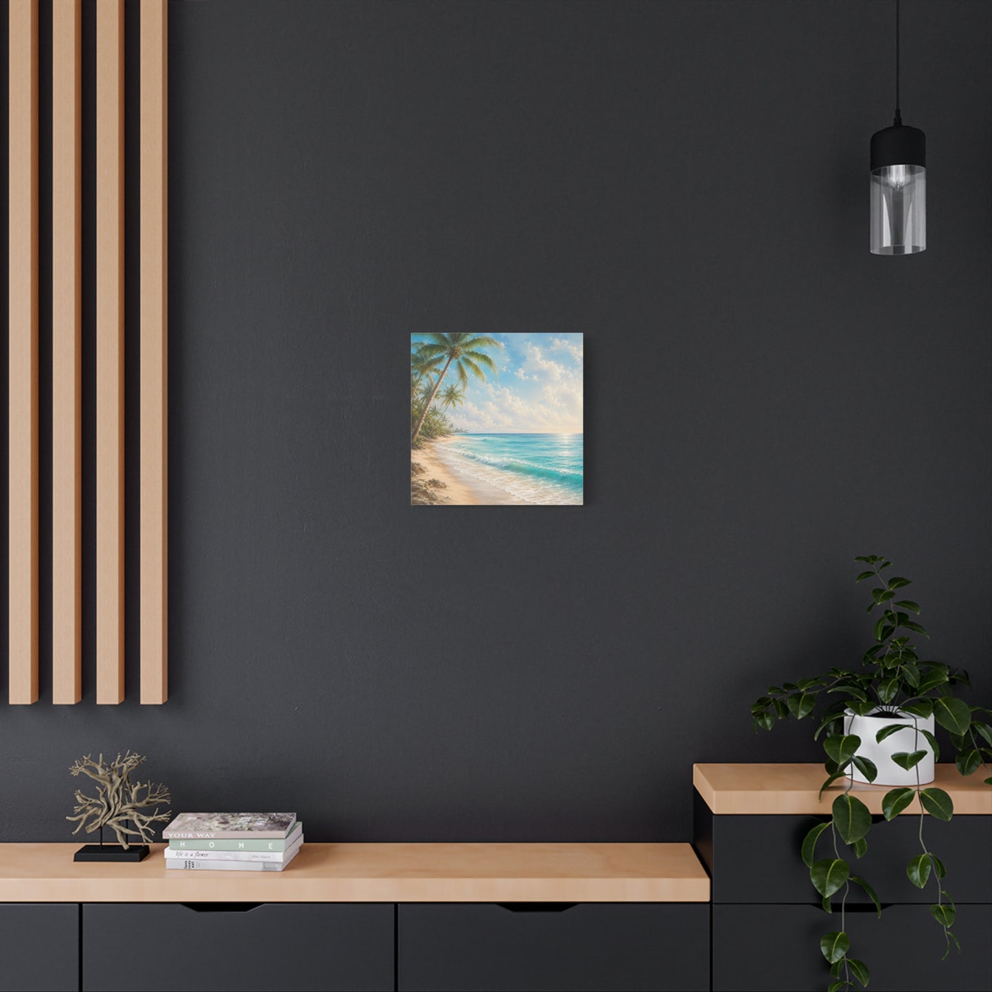 Tropical Beach Canvas Wall Art – Palm Trees & Ocean Seascape Matte Stretched