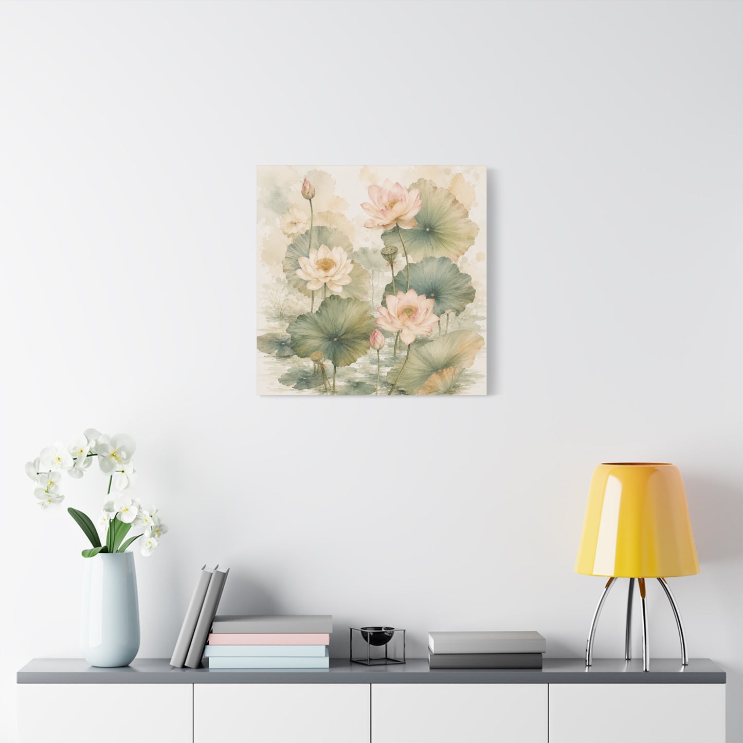 Lotus Watercolor Canvas Wall Art — Matte Stretched 1.25"