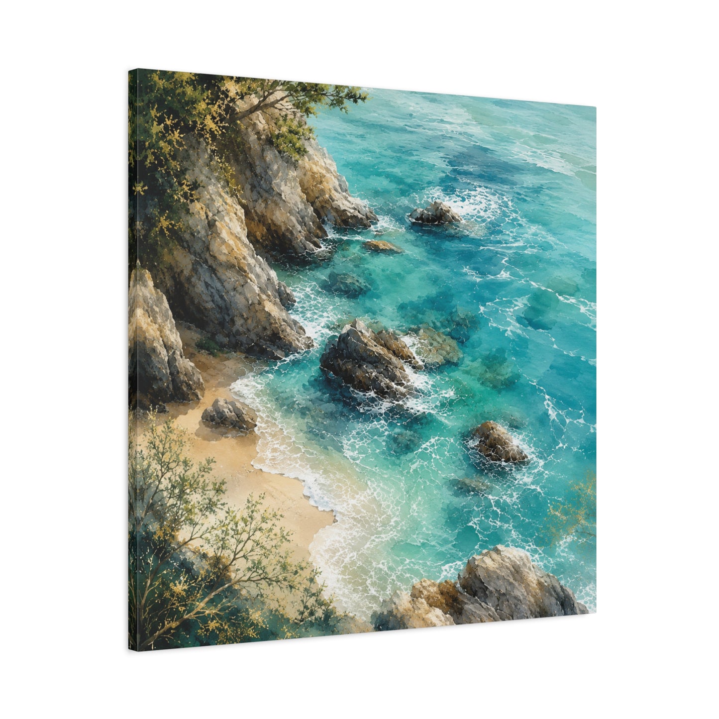 Coastal Cliff Seascape Unframed Canvas Print — Turquoise Beach Wall Art (Stretched Matte)