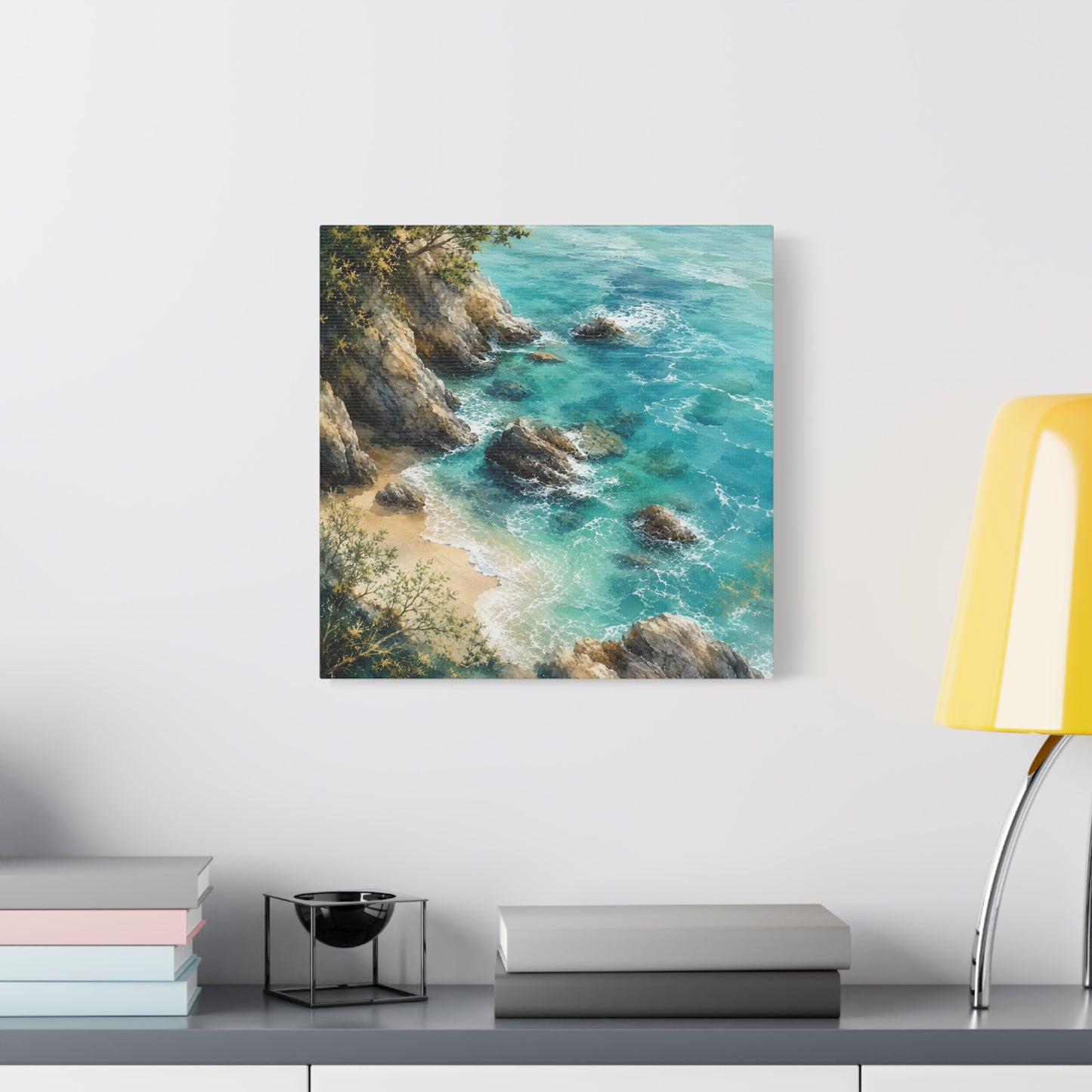 Coastal Cliff Seascape Unframed Canvas Print — Turquoise Beach Wall Art (Stretched Matte)