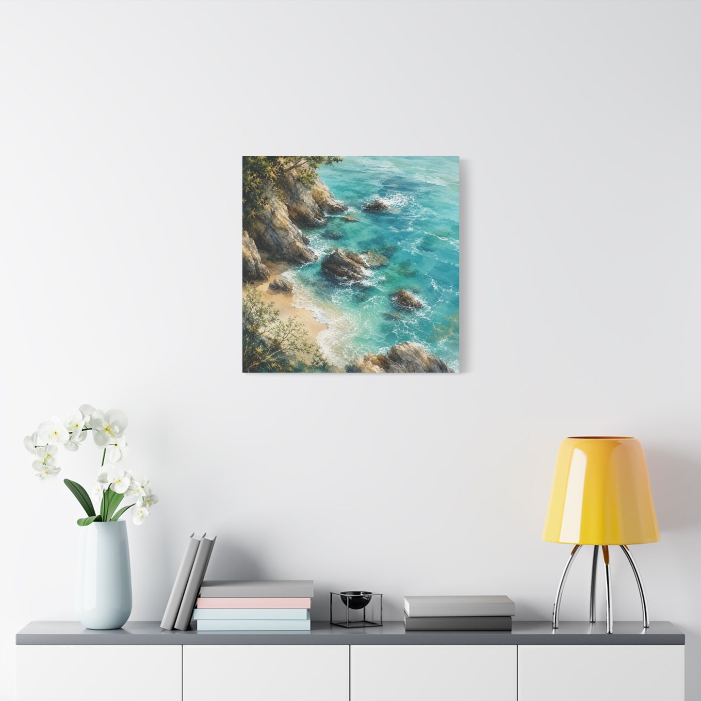Coastal Cliff Seascape Unframed Canvas Print — Turquoise Beach Wall Art (Stretched Matte)