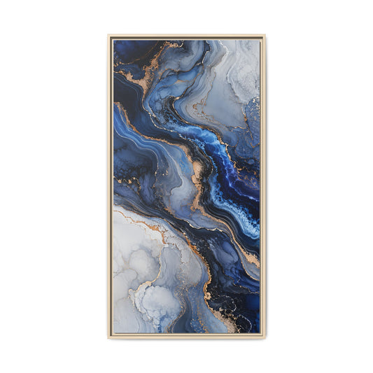 Blue Marble Abstract Framed Canvas Art – Modern Ocean-Inspired Wall Decor