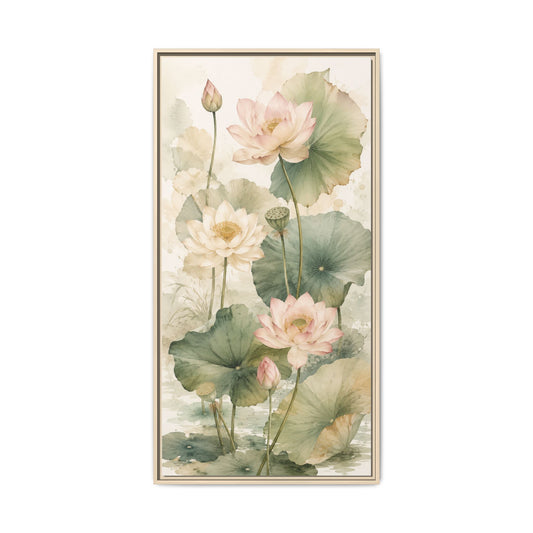 Framed Lotus Watercolor Canvas Print — Serene Botanical Wall Art