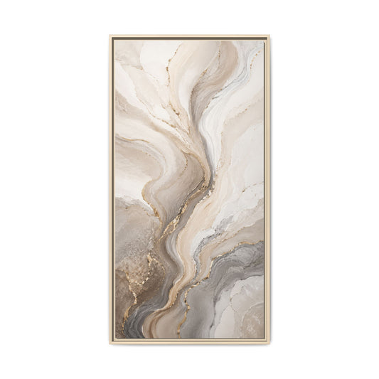 Framed Abstract Marble Wall Art — Neutral Gold Matte Canvas