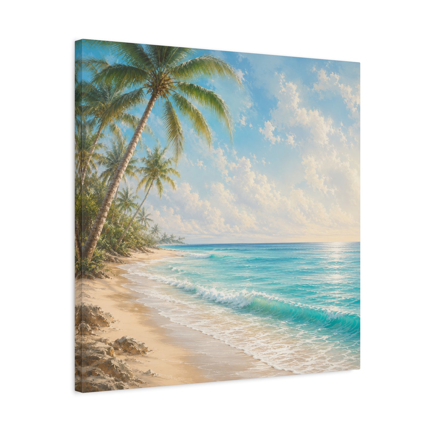 Tropical Beach Canvas Wall Art – Palm Trees & Ocean Seascape Matte Stretched
