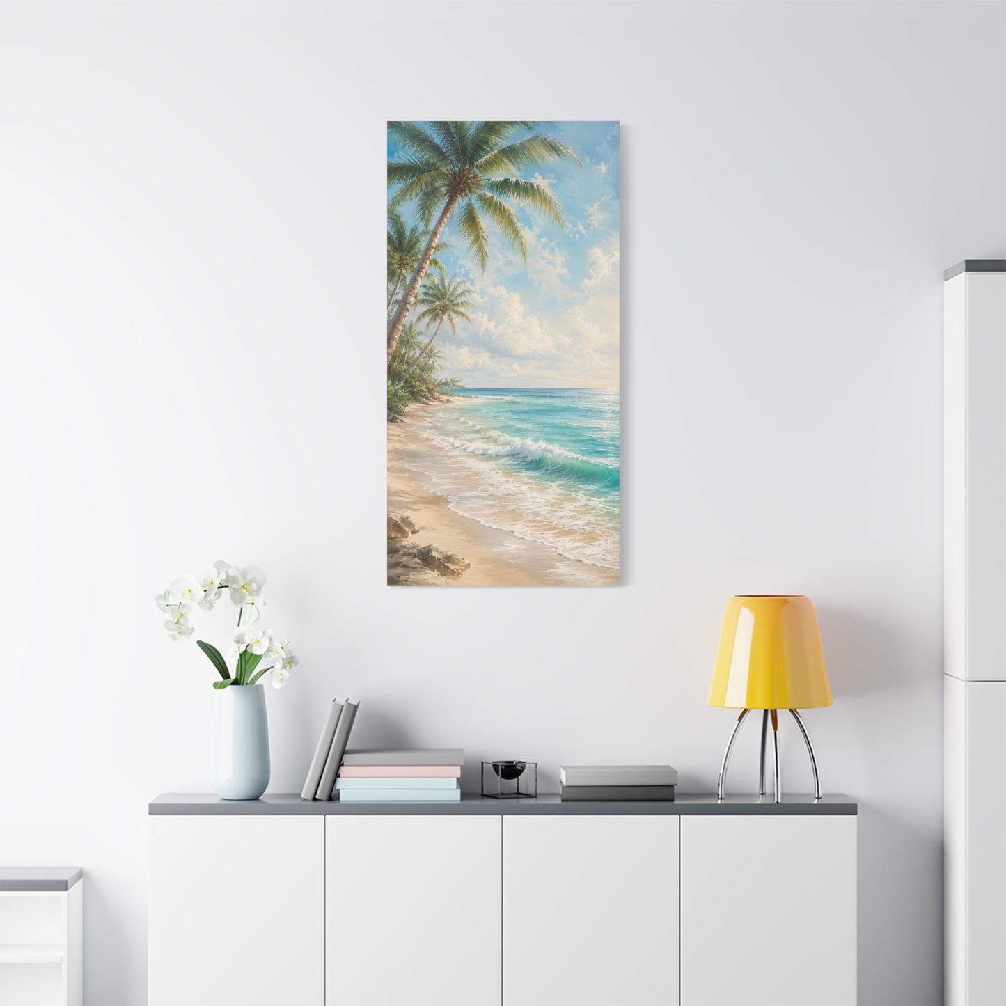 Tropical Beach Canvas Wall Art – Palm Trees & Ocean Seascape Matte Stretched